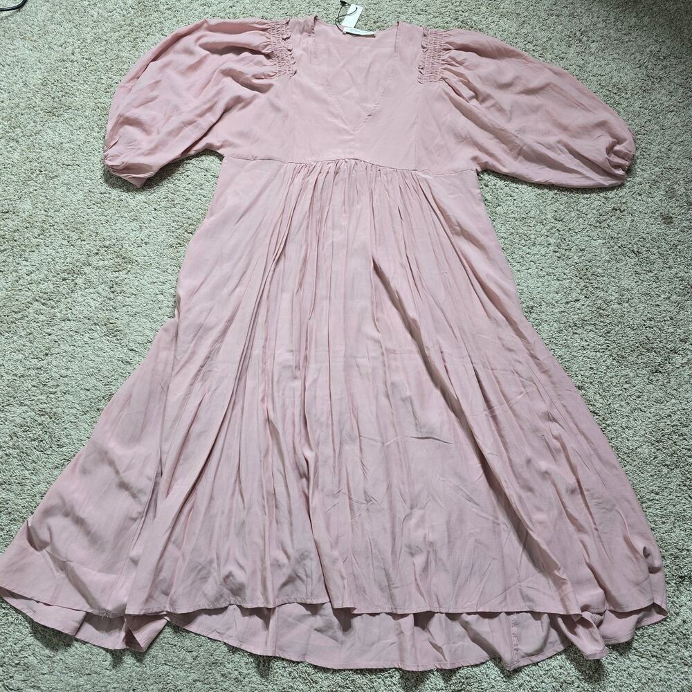 NWT Mustard Seed Pink Maxi Dress M Boho Prairie Cottagecore Puff Sleeve Romantic - Picture 3 of 8